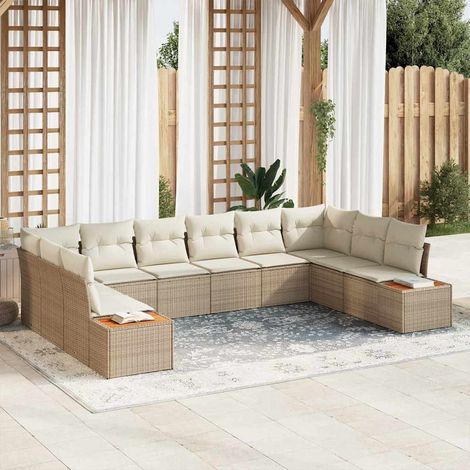 Set Divano da Giardino 10 pz 10-Numero di posti Beige e Crema vidaXL (1/5)
