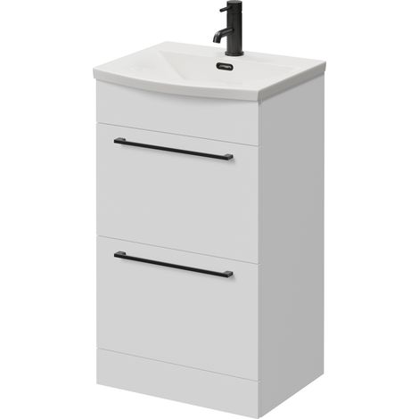 Napoli 390 Gloss White 500mm 2 Drawer Vanity Unit with Arc Basin - 500mm - Matt Black 320mm Handle