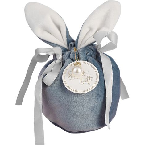 Sac Cadeau Lapin Oreilles Flanelle Sac Bonbons Mariage Avec Carte Perles Cordon Doux Pour Fete Anniversaire Bleu-KZQ (1/2)
