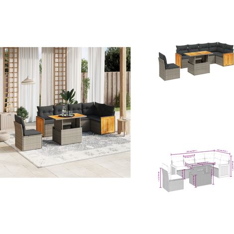 The Living Store 7-tlg. Garten-Sofagarnitur mit Kissen Grau Poly Rattan - Gartentisch (1/3)