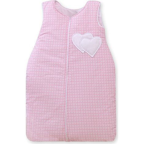 Saco de dormir de algodón para niños de 6 a 12 meses, talla M, TOG 2.5, aislante, estampado de corazones a cuadros rosa, para todo el año. (1/4)
