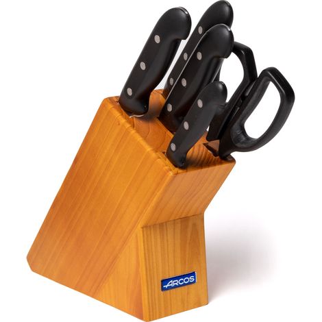 Jeu de 4 couteaux et ciseaux Arcos Maitre 152100 acier inoxydable Nitrum et mango polypropylène Boîte cadeau de 5 pièces en bois de pin. (1/3)