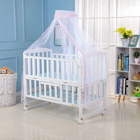 1 Moustiquaire De Lit, Suspension Facile, Polyester, Bordure Rose, Pour Bébé Et Crèche