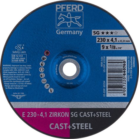 PFERD Schruppscheibe E 230x4,1x22,23 mm ZIRKON Leistungslinie SG CAST+STEEL für Guss/Stahl (1/5)