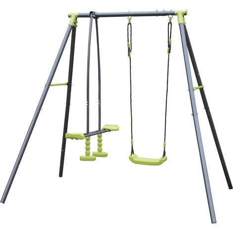 Altalena con struttura in metallo da giardino per bambini con seggiolino da esterno -3 Posti / Verde (1/5)