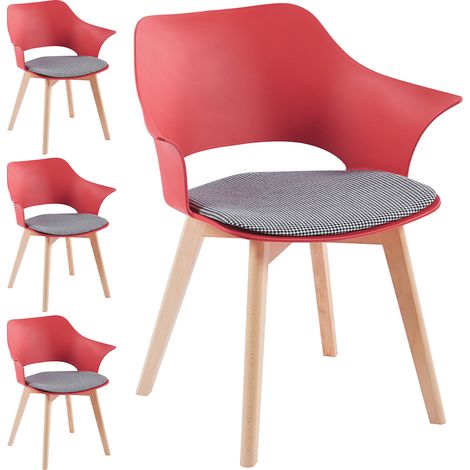 Set 4 Sedie da Pranzo Rosso Poltrona Ufficio Casa Seduta Tessuto a Quadretti (1/5)