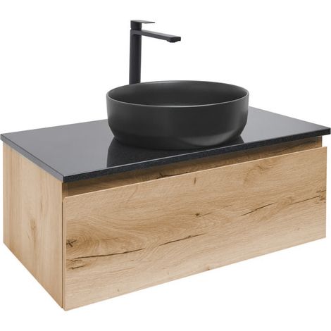 Ensemble meuble avec vasque - mitigeur et plateau en granit - SAT - B-Way - 79x30x45 - Chêne (1/5)