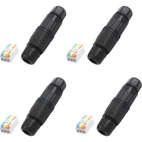 Lot de 4 connecteurs de câbles électriques extérieurs à 3 voies, boîtier de jonction étanche IP68, connecteurs de fils à levier remplaçables (1/5)
