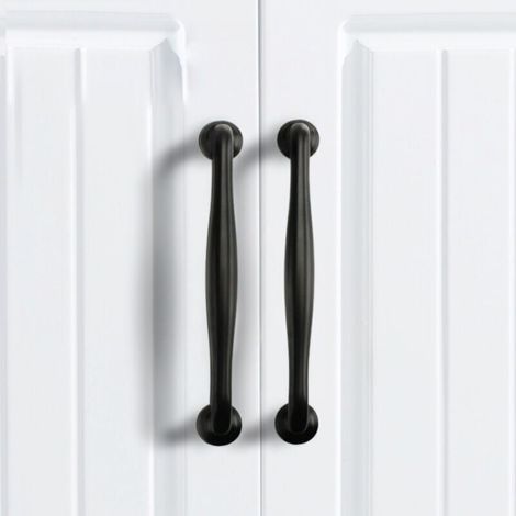 Set mit 2 schwarzen Möbelgriffen für Küchen- und Schlafzimmerschubladen, 128 mm Lochabstand, Aluminiumlegierung mit Schrauben (1/5)
