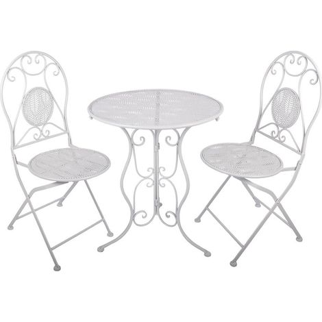 Ensemble Bistrot 3 Pièces en Métal Blanc Table Ø 60x70 cm et 2 Chaises 50x40x93 cm - PANGIVO (1/5)