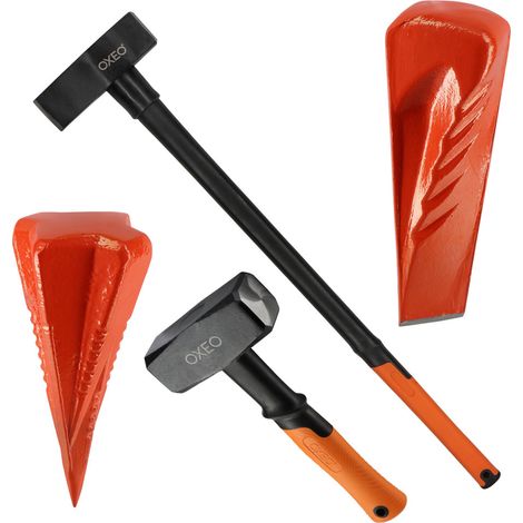 Kit fendeur de bûche manuel bois - 4 outils - 2 coins à bois éclateur acier forgé - 1 fendeur grand manche 4.6 Kg - 1 massette