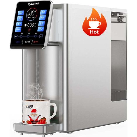 Hydrofast W100 Wasserfilter Tisch-Wasseraufbereiter mit Heiß- und Trinkwasser, Umkehrosmose, 8 Temperaturstufen, 3s Sofort-Heizsystem, 6-stufige Filtration, 15 Wassermengen-Stufen, für Küche & Büro