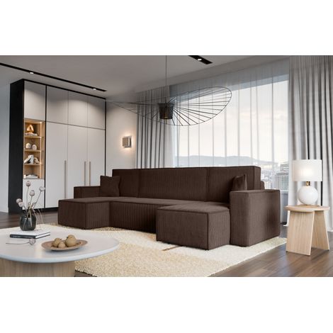Canapé d'Angle réversible convertible avec fonction de couchage Karl U coffre universel en velours côtelé brun chocolat du fabricant - VINOTTI (1/5)