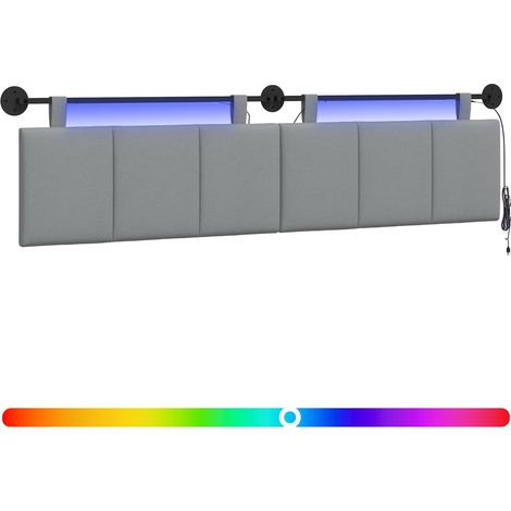 Hanging Headboard with LED Light Light Grey Fabric vidaXL