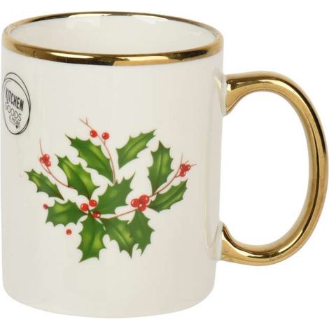 Decoris Tazza natalizia porcellana agrifoglio color crema 9,9 cm