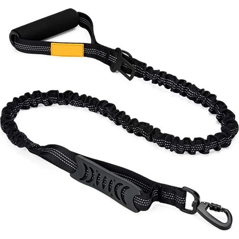 Laisse pour grands chiens, laisse élastique, robuste, anti-traction avec absorption des chocs, laisse de dressage pour chiens militaires (noire) (1/5)