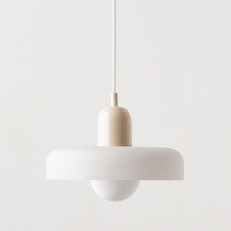 suspension Bauhaus de style médiéval dotée d'un abat jour en vitrail. + base 25 cm Verre Blanc Beige (1/4)
