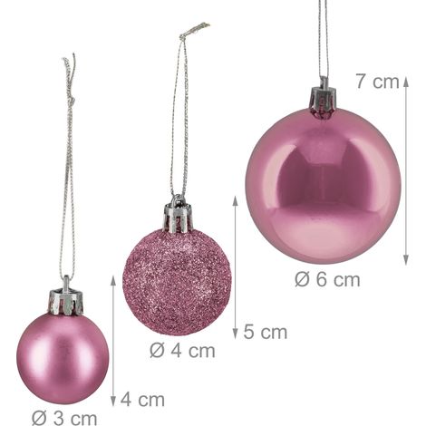Lotto di 50 palline di Natale decorative diametro 7 x 6 cm glitterate e lucide in plastica rossa 130017242
