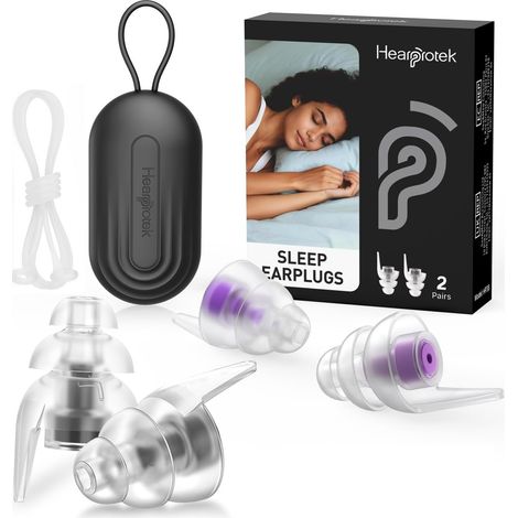 2paires Bouchon d'oreille pour dormir,36dB bouchons doreilles sommeil anti bruit ronflement-Réutilisables et confortables protection bouchons d'oreilles concert moto avion-Noir (1/5)