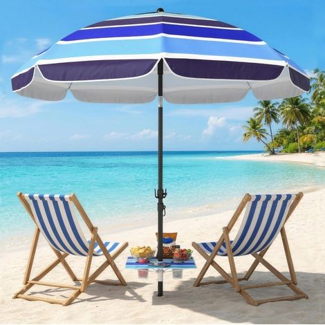 Parasol de playa Ø198 cm multicolor en poliéster con mesa abatible e inclinación regulable (1/3)