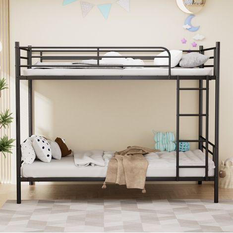 Litera de metal negro 90x190 cm con escalera y barandilla, estructura de acero (1/5)