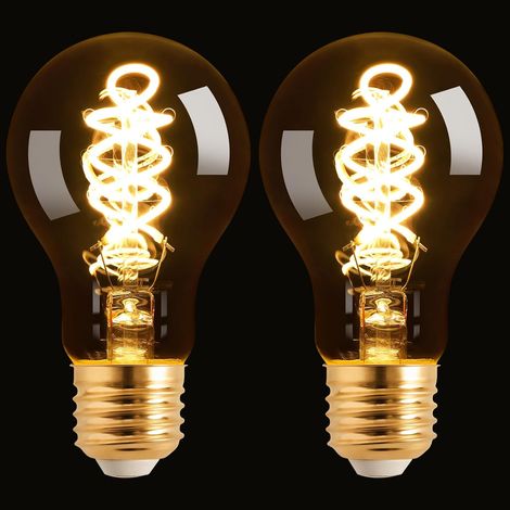 Lot de 2 Ampoules LED Vintage E27, A60, 4W, 220-240 V, Filament Spiralé, Lumière Blanc Chaud 2700K, Verre Ambré, Ampoule Edison Dimmable (1/5)