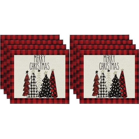 8 piezas de manteles individuales de árbol de Navidad rosa nieve, manteles individuales de invierno para decoración de cocina y comedor M