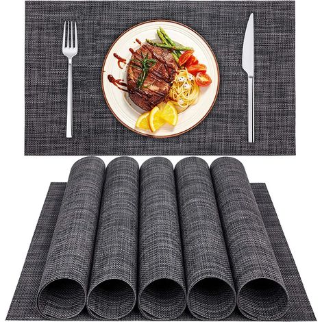 Platzsets (6er-Set), rutschfest, aus PVC, kratz- und hitzebeständig, abwaschbar und leicht zu reinigen, geeignet für Restaurants und Küchen (30 x 45 cm, dunkelgrau).
