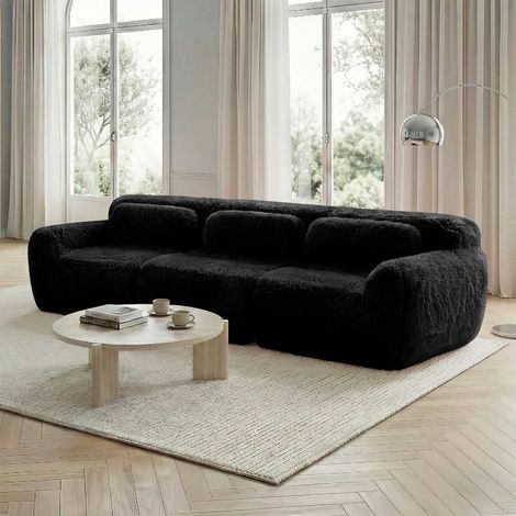 Canapé 3 places profond modulable, tissu peluche haut de gamme, livré monté, base antidérapante, idéal salon 291x104x73cm - noir