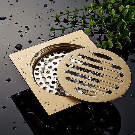 Bonde de douche carrée en laiton plaqué or pour salle de bain, neuve (1 pièce) (1/5)