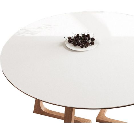 Protection de table en PU ronde 110cm blanc imperméable résistant aux rayures