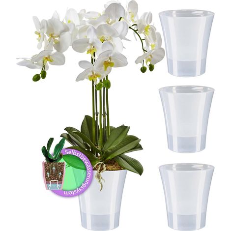 Lot de 4 Pots Orchidée - 2 Litres - Transparent - Arrosage Automatique - Intérieur Extérieur - 17x14,5cm (1/5)