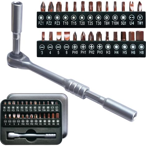 Clé à cliquet magnétique, tournevis réversible à cliquet 1/4 de pouce, mini-tournevis à cliquet avec Phillips, fente, Torx, hexagone, carré, Pozidriv pour voitures, vélos, maisons, DIY(60 dents) (1/5)