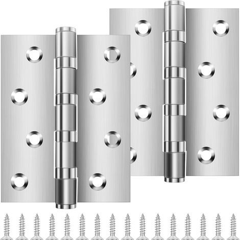 Set of 2 silver stainless steel door hinges - 10 cm - Ball bearing hinges - Ball bearing hinges - Hinges with 8 holes for solid doors - For (1/5)