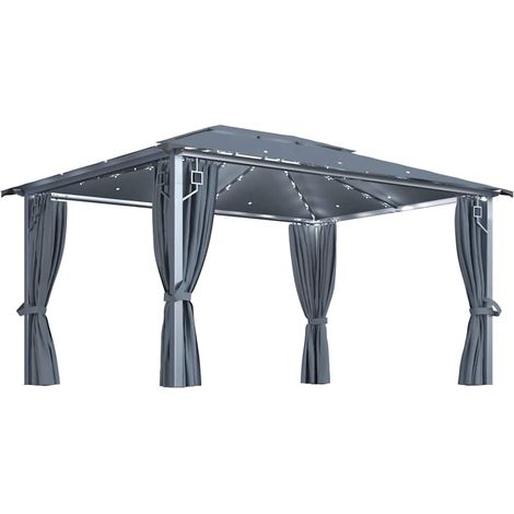 vidaXL Cenador cortina y tira de luz LED aluminio antracita 400x300cm (1/2)