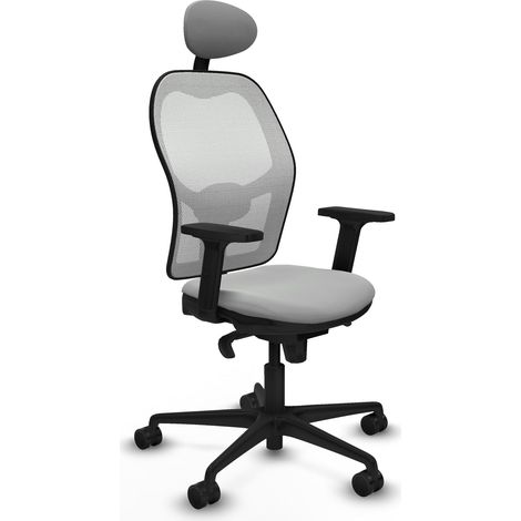 Jorquera sincro malla blanca similpiel gris claro brazos 2D base nailon cabecero fijo ruedas 65mm nailon (1/5)