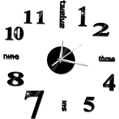 Horloge Murale DIY Miroir 3D Silencieuse EVA 60cm Doré Argent Noir Autocollante Déco Salon Chambre (1/5)