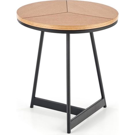 Table basse ronde avec plateau aspect chêne 45 cm et piètement design en métal noir PHEBUS-S (1/5)