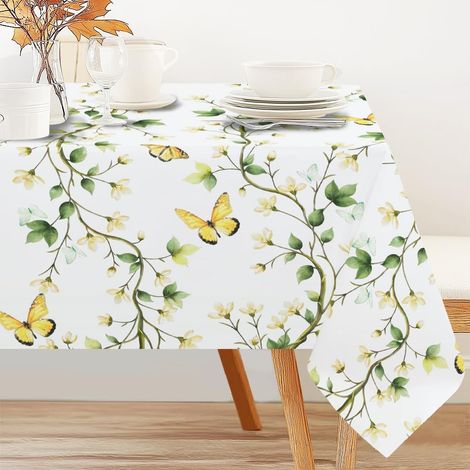 Nappe de table verte de 152,4 x 228,6 cm, motif fleurs de vigne printanière, nappe de table de campagne fraîche, nappe imperméable pour pique-nique, mariage, anniversaire, goûter, décoration (1/5)