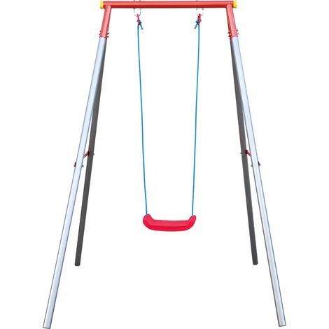Altalena per Bambini 1 Posto da Esterno 168x163x200 cm Rosso Blu Acciaio (1/4)