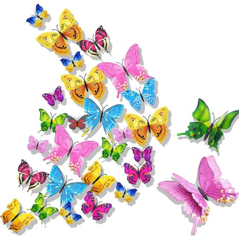3D Papillon Stickers Muraux pour décoration 24PCS de Maison Autocollants Muraux de Papillons 3D Sticker Mural bricolage papillon amovible Réutilisable Pour chambre Salon couleur (1/5)