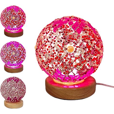 Lampe de nuit mosaïque Bohemian en bois, lumière tamisée Moroccan Pink (format standard), LED USB 3 tons avec variateur progressif (1/2)