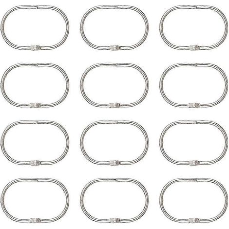 Lot de 12 anneaux ovales ouverts pour tringle à rideaux de douche, en métal argenté. (1/5)