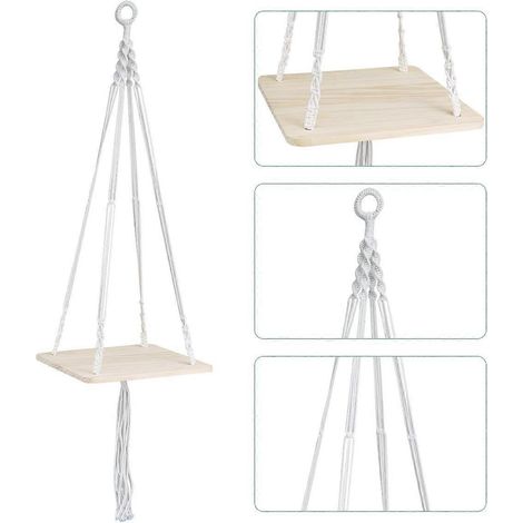 Porte-plante en bois, support de pot de fleurs suspendu en macramé, style bohème (carré 105 cm 41'') (1/5)