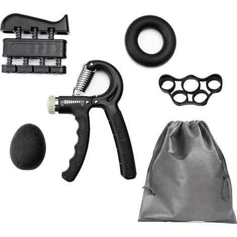 Poignée de force réglable en silicone noir - Lot de 5 extenseurs de préhension pour renforcer les mains (1/5)