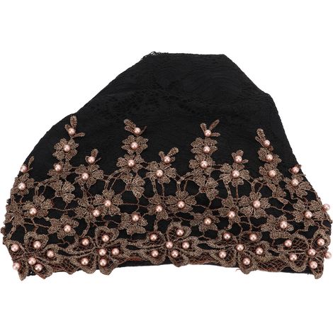 Turban Head Wraps Vintage Embroidered Soft Lace Material Beaded Fleece Hair Hat for Women Daily UseBlack (1/5)