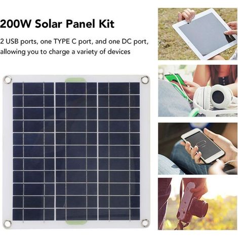 Kit de Panneau Solaire 200 W, Production D'énergie Solaire Efficace, Polyvalent et Portable, Plusieurs Options de Charge, Prise OBD de Contrôleur Bleu, Charge Rapide pour (1/5)