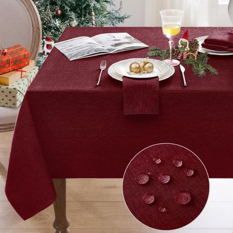 Abwaschbare Tischdecke 180x140cm Rot Leinenoptik, wasserabweisend, rechteckig
