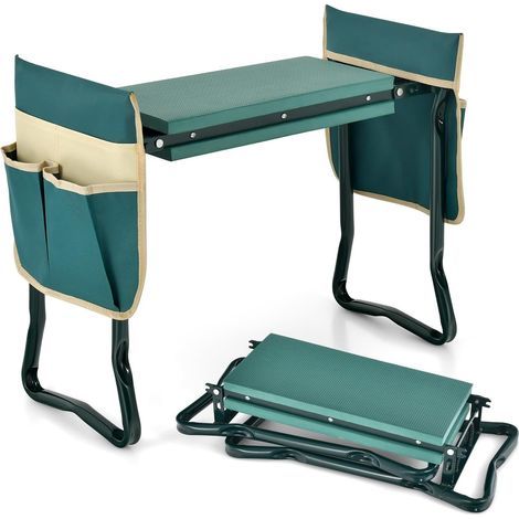 Tabourets de Jardinage Pliable avec Coussin EVA, Genouillère de Jardin 2 en 1 Cadre en Métal Siège de Jardinier avec 2 Grande Pochette à Outils Charge 150KG pour Jardinage, Vert (1/5)