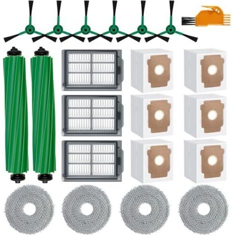 Kit d'accessoires 22 pièces pour robot aspirateur iRobot Roomba Plus 505/405 Combo, 2 brosses à rouleaux, 4 tampons de nettoyage, 3 filtres HEPA, 6 brosses latérales, 6 sacs d'aspirat (1/4)